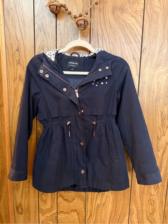 Other - Rokka & Rolla Girls Size 10-12 Navy Hooded Rain Jacket Rainbow Stars Floral